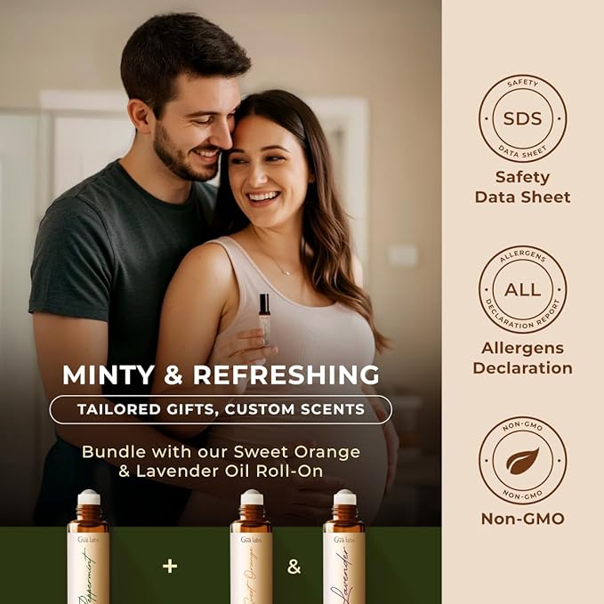 Gya Labs Peppermint Essential Oil Roll On - 0.34 Fl Oz - Travel Size Roller for Camping, Skin, Aromatherapy Relief, Convenience