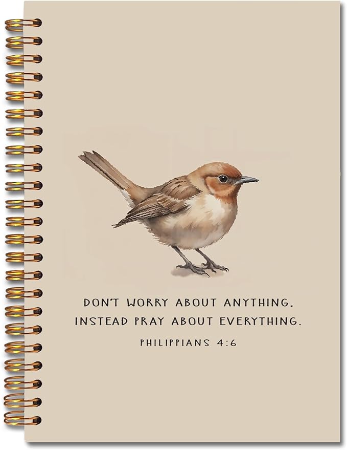 Bird Christian Spiral Notebooks, Philippians 4:6 Bible Journal, Scripture Journals for Writing, Christian Gifts for Women Men, Religious Notebook for Note Taking, 5.5x8.3 Inch