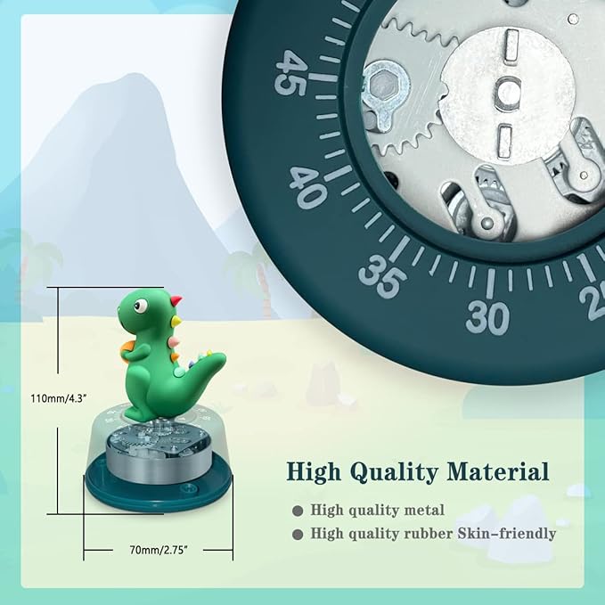 2 Pack Kitchen Timer, Cute Dinosaur Timer for Kids, 100% Mechanical Egg Timer for Cooking/Reading/Classroom/Do Sports.（Dinosaurs）
