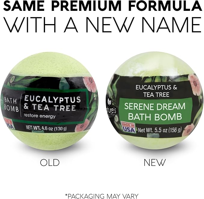 Nature's Beauty Eucalyptus & Tea Tree Bath Bomb Multi-Pack- Natural Hand Crafted, Non-Staining, Luxury Fizzy Spa Bomb, Sooth + Restore Skin, Made w/Coconut Oil & Witch Hazel, 5.5oz (4 Pack)