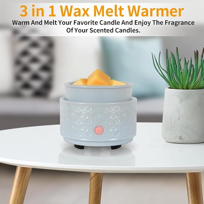 kobodon Ceramic Wax Melt Warmer - 3-in-1Electric Wax Warmer-Fragrance Candle Burner for Scented Wax Tarts and Essential Oils - Wax Melts as Gifts for Moms Grandma Women Girls（Blue）
