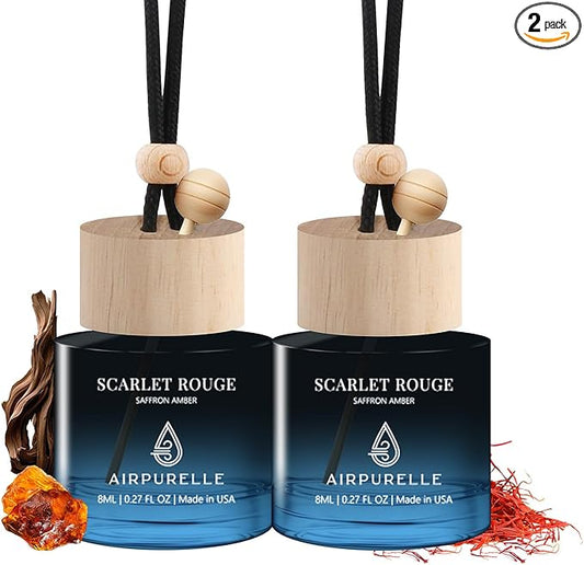 Car Air Freshener Hanging 2 Pack Car Air Fresheners Diffuser - Saffron Amber Fragrance Oil Air Diffuser for Car, 45+ days Long Lasting Fragrance, Two 0.27 FL OZ/8ML Made in USA Car Air Fresheners