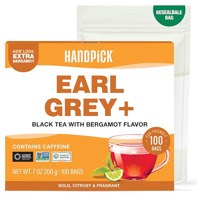 HANDPICK, Earl Grey Black Tea Bags (100 Count) Bergamot Oil | Caffeinated, Earl Grey Tea Bags | Flavoured With Citrus and Bergamot Brew Hot/Iced Tea with or without milk