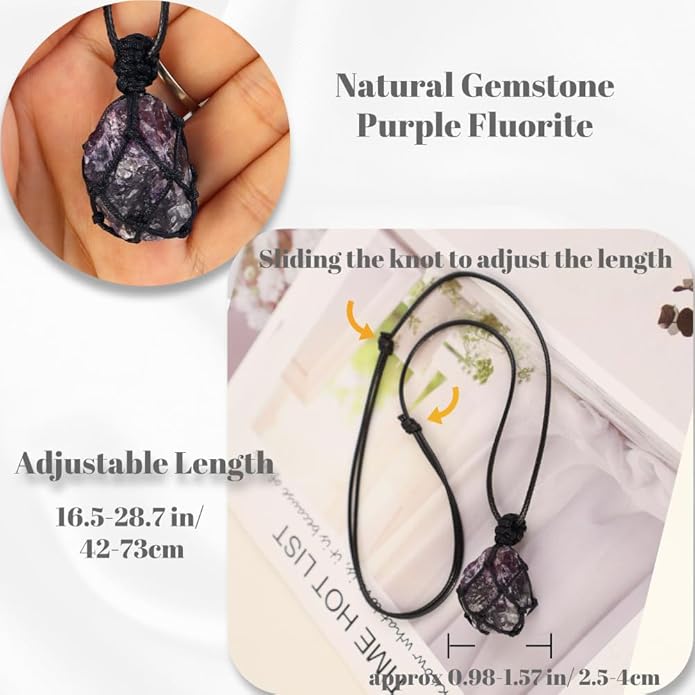 Handmade Natural Gemstone Crystal Pendant Necklace Stone Holder Necklace Cord Net Necklace with Adjustable Length for Women Men