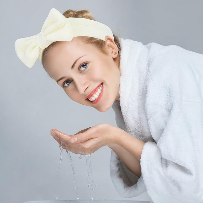 10 Pack Beige Spa Headband for Washing Face Skincare Headbands Bulk for Women Girls Soft Coral Fleece Hairband Cute Bow Headbands for Washing Face Makeup