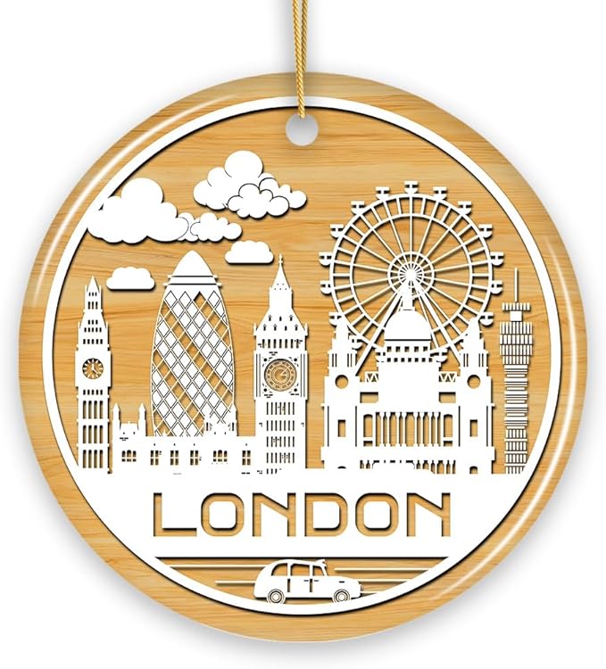London City Unique Paper Art Themed Ceramic Christmas Ornament (Circle)