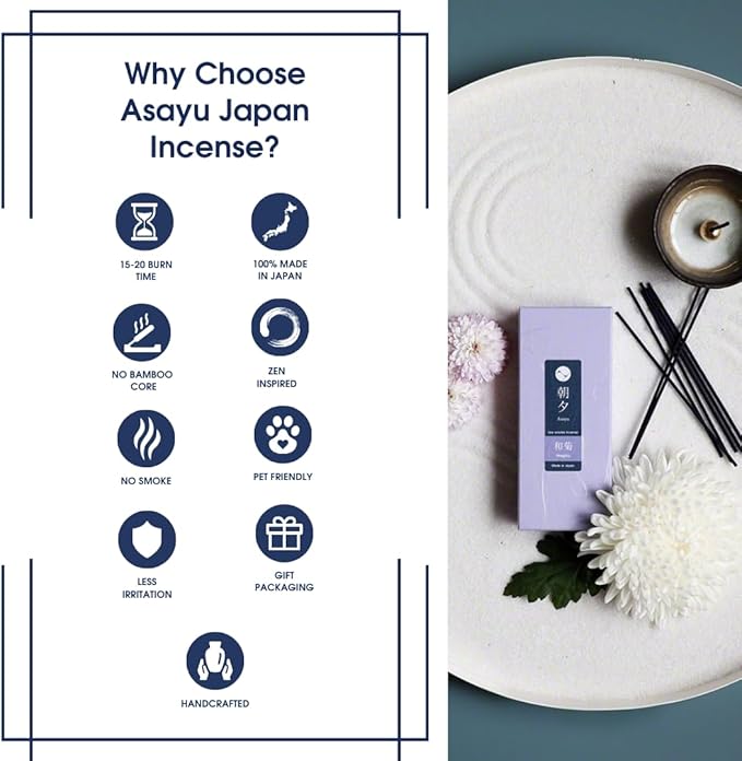 Asayu Japan Low Smoke Incense Sticks - Sakura Set (Sakura-Sandalwood & Sakura-Agarwood), 40gr (Each Scent 20g), for Yoga, Zen Meditation and Relaxation - Smokeless for Less Irritation