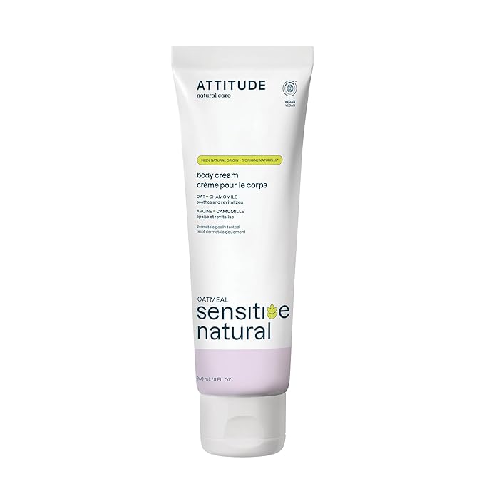 ATTITUDE Body Cream for Sensitive Skin with Oat, EWG Verified, Dermatologically Tested, Vegan, Chamomile, 8 Fl Oz