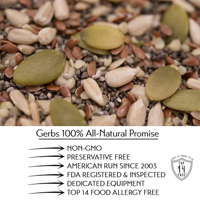 Gerbs Super 5 Seed Snack Mix 14 oz. | Raw, No Additives, Resealable Bag | Crunchy Pumpkin, Sunflower, Flax, Chia & Hemp Blend | Top 14 Allergen-Free