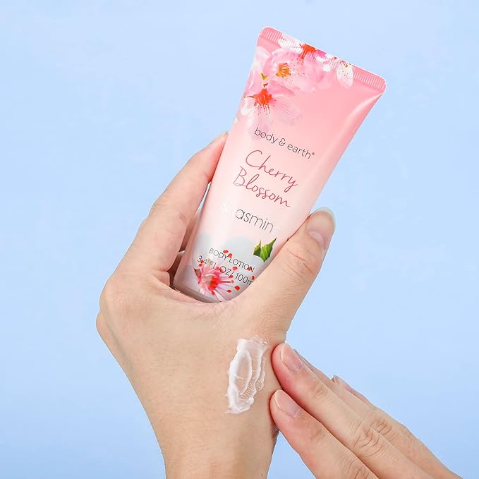 Body & Earth Gift Baskets for Women Bath and Body Set for Her, Cherry Blossom & Jasmine Spa Gifts for Women Christmas Gifts, Regalos Para Mujer