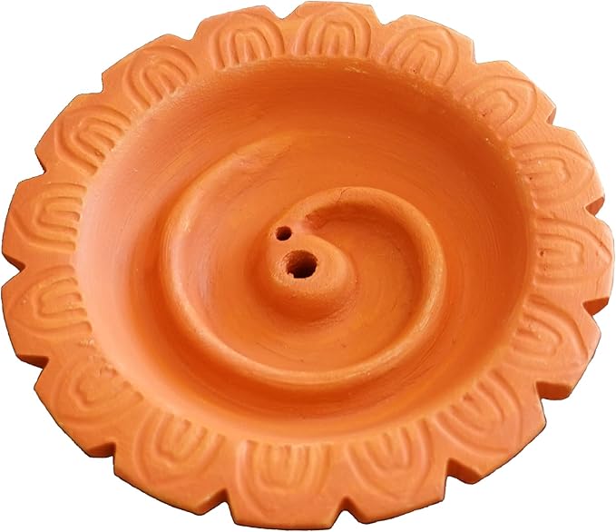 Clay Spiral Incense Burner | Handmade Clay Incense Holder | Holds 1 Regular, 1 Joss Stick and Rope Incenses | Incense Stand Ash Catcher | Rope Incense Burner