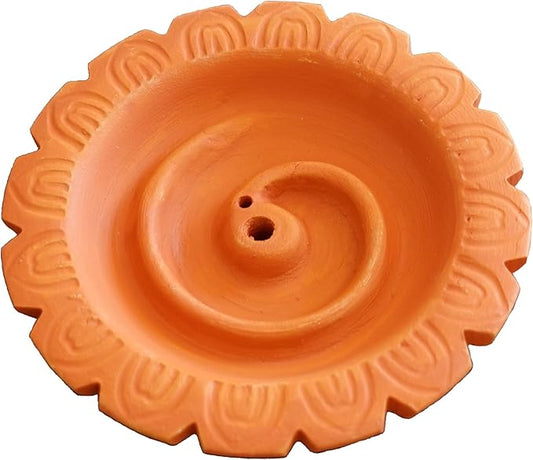 Clay Spiral Incense Burner | Handmade Clay Incense Holder | Holds 1 Regular, 1 Joss Stick and Rope Incenses | Incense Stand Ash Catcher | Rope Incense Burner
