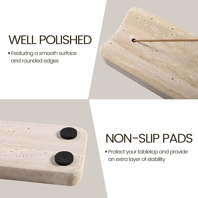 Koville Travertine Incense Holder, Incense Holder for Sticks, Long Incense Sticks Holder Ash Catcher for Meditation Yoga SPA, Natural Stone Incense Burner, Home Table Decor(Beige)