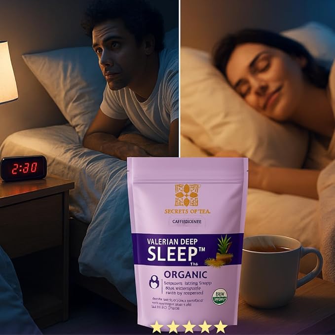 Secrets Of Tea Valerian Sleep Tea - Natural USDA Organic Caffeine-Free Tea- Herbal Tea for Sleep and Relaxation with Lavender, Chamomile and Lemon Balm - 20 Count(1 Pack)