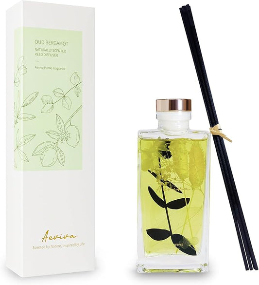 Reed Diffuser Set, 5 fl oz Oud Bergamot Scented Oil Diffuser, Home Fragrance with Cotton Reed Sticks for Bedroom, Office, Bathroom Shelf Decor & Gifts