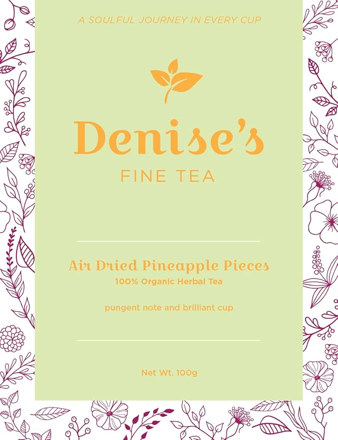 Denise's Fine Tea, Air Dried Pineapple Pieces, Herbal Tea, Caffeine-Free Fruit, Loose, Kosher, Vegan (100g)