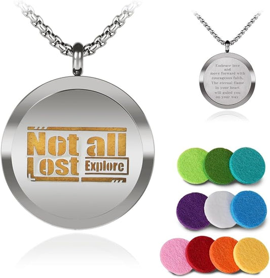 Aromatherapy Diffuser Necklace-Alphabet Essential Oil Necklace,Aromatherapy Diffuser Pendant for Men and Women,Portable,Suitable for Yoga,Meditation,Travel,Stress Relief Gift(Silver 30mm)