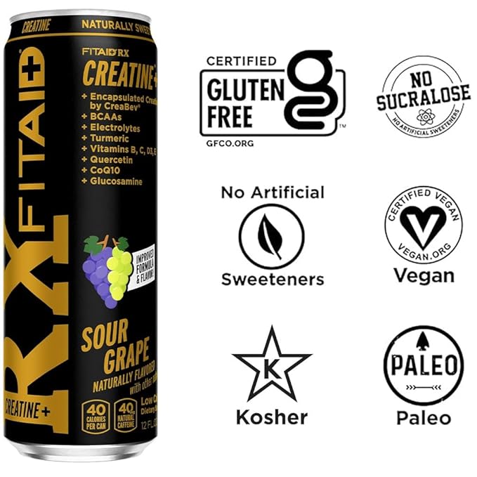 LIFEAID FITAID RX Recovery Blend Plus Creatine, BCAAs, Glucosamine, Turmeric, B-Complex, Electrolytes, 100% Clean, Paleo, Vegan and Gluten-Free, 12 Fl Oz. cans (Pack of 24)