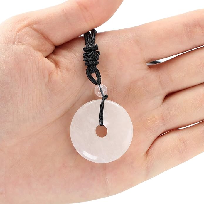 Jovivi 30mm Circle Donut Healing Crystals Necklace Natural Semi-Precious Chakra Gemstone Stone Amulet Lucky Coin Donuts Charm Protection Quartz Reiki Pendant Necklace for Men Women Adjustable Rope