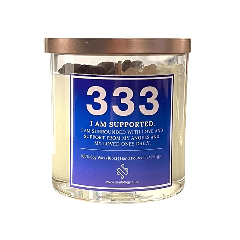 333 Angel Number Candle, 10oz, Crystal candle, 100% Soy Wax & Phthalate-Free Fragrance candles, Gifts candles for women, Angel Number Gift, Healing Candle, Spiritual Candle