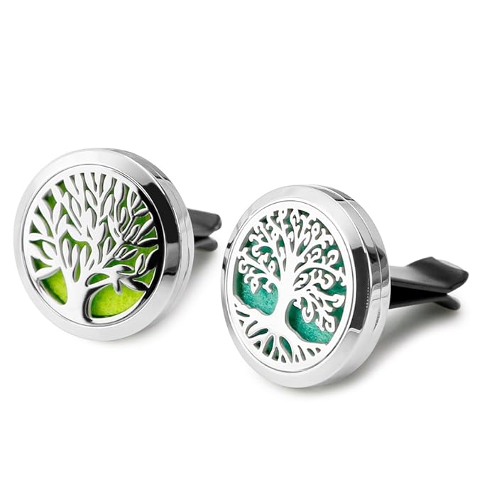 2PCS 30mm Car Aromatherapy Essential Oil Diffuser Stainless Steel Locket with Vent Clip 12 Felt Pads