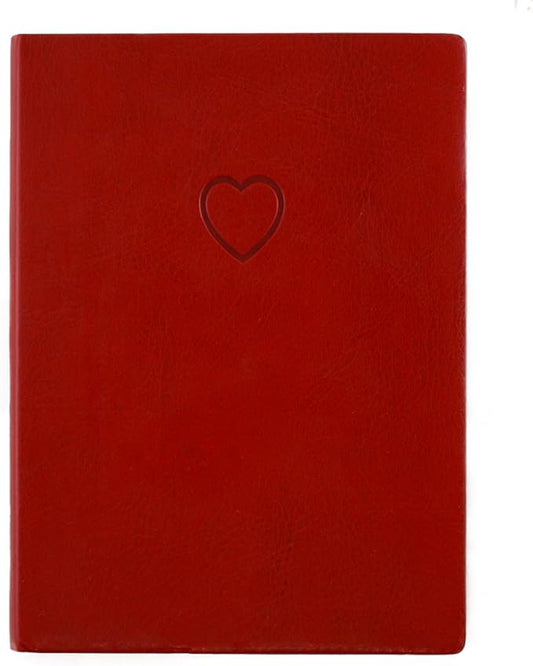 WORLD TRAVELER Eccolo Red Embossed Heart Writing Journal Notebook, 256 Lined Pages, Flexible Faux Leather Cover, 5-x-7-inch