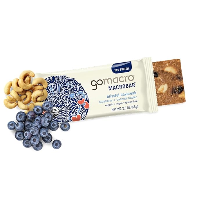 GoMacro Macrobar Organic Vegan Protein Bars - Blueberry + Cashew Butter (2.3 Ounce Bars (Pack of 12)