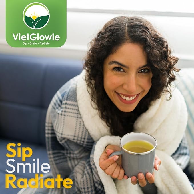 VietGlowie 30 Chamomile Pyramid Tea Bags, 3g/Bag to 33oz, Chamomile Herbal Tea, Bedtime & Sleep Support, Caffeine-Free, 100% Natural, Corn-Based Tea Bags