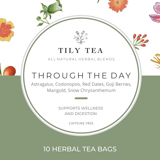 Tily Through The Day Wellness Tea - Antioxidant-Rich Herbal Tea - Caffeine Free - 10 Plastic-Free Teabags