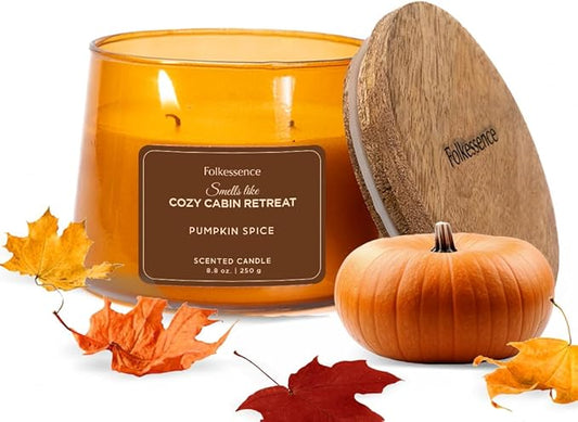 Folkulture Fall Scented Candle | Large 8.81 Oz - Pumpkin Spice| Two Wick Soy Candles | Autumn Non Toxic Candles for Relaxing | Long Lasting for Aromatherapy | Thanksgiving & Holiday Gifts for Women