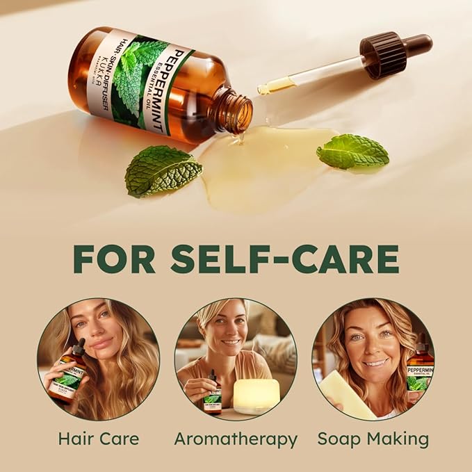KUKKA Peppermint Essential Oils - 4 Fl Oz - for Hair, Skin, Diffuser, Aromatherapy & DIY Soap Making Scent