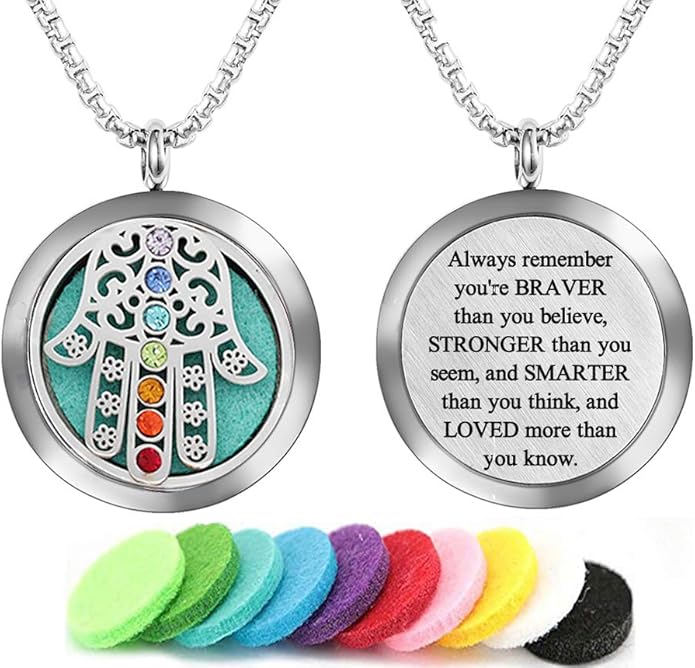 Aromatherapy Essential Oil Diffuser Necklace 316L Stainless Steel Locket Pendant with 24 Inch Chain