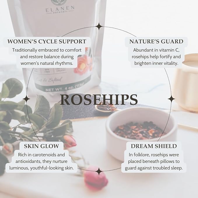 Elanen Naturals Organic Rose Hips 1 lb. (16 oz.), USDA Certified Organic Rosehip Tea, Dried Rose Hips, Whole Rosehips Bulk, Cut & Sifted