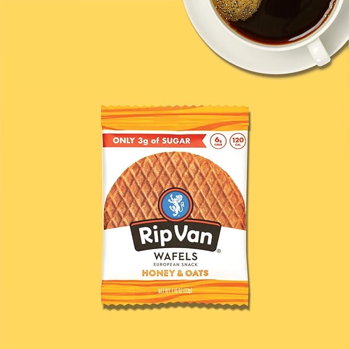 Rip Van Wafels Honey & Oats Stroopwafels - Healthy Snacks - Non GMO Snack - Keto Friendly - Office Snacks - Low Sugar (3g) - Low Calorie Snack - 48 Count (Pack of 1)