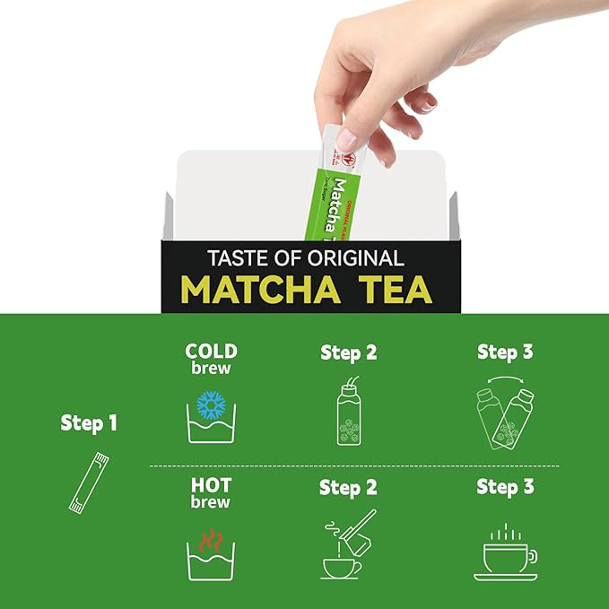 TIAN HU SHAN Matcha Green Tea Sticks, Portable Matcha Powder Unsweetened No Additives, Suger Free, Single Serve 20 Count