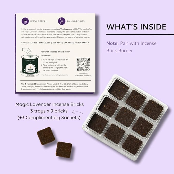 Magic Lavender Incense Bricks Refill Pack (3 x 9 Bricks) by Aromafume | Made with Pure Lavender | Ideal for Meditation, Relaxation, or Yoga | Natural, Low Smoke, Nontoxic Incense Bricks