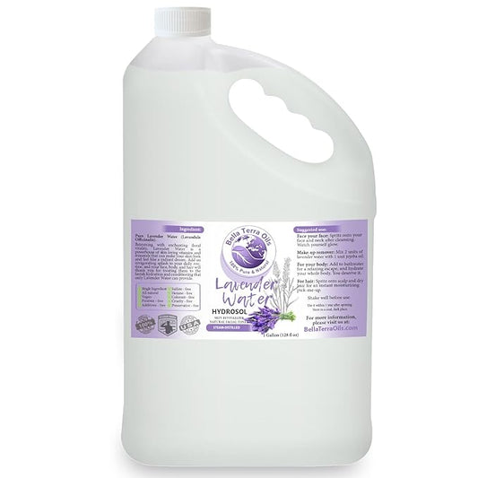 Bella Terra Oils Premium Lavender Water Hydrosol – 1gallon, Steam Distilled, Refreshing Skin Tonic, Soothing Aroma, Hydrating for Skin