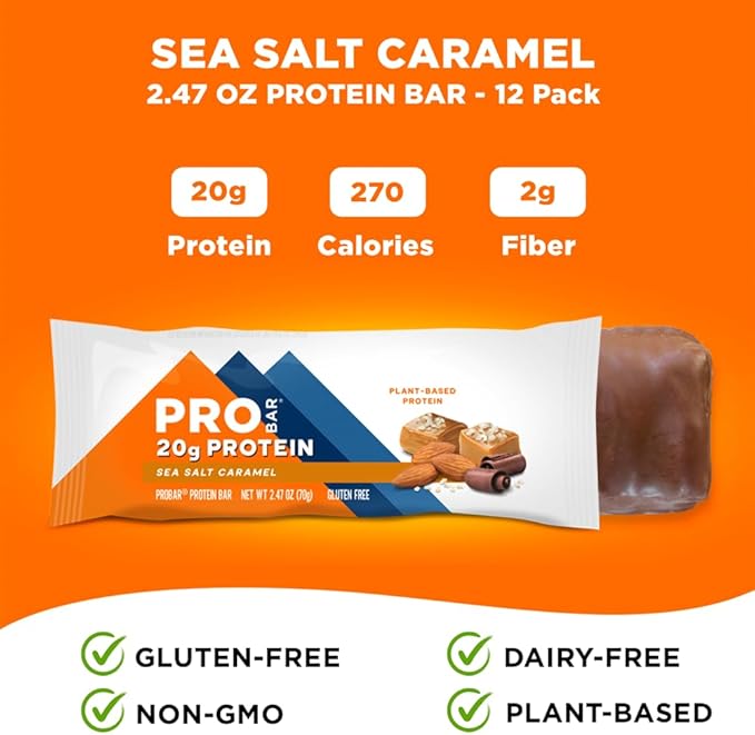 PROBAR - PROTEIN Bar, Sea Salt Caramel, Non-GMO, Gluten-Free, Healthy, Plant-Based, Whole-Food Ingredients, Natural Energy (12 Count)