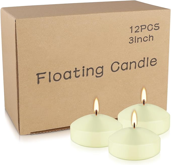 12-Pack 3" Ivory Premium Floating Candles – Long-Lasting, Smokeless – Perfect for Weddings, Pool Parties, Spa Ambiance & Decor