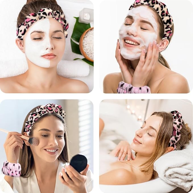 Spa Headbands for Washing Face Wristband Set Sponge Makeup Skincare Headband Wrist Towels Bubble Soft Terry Towel Cloth Hairband for Women Puffy Headwear Non Slip Thick Thin Hair Headwear