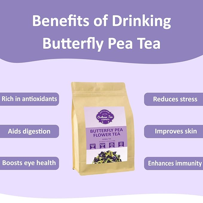 Ovikaso Tea, Butterfly Pea Flower Tea, 3.53 oz (300+ Cups), 100% Natural, Non-GMO, No Caffeine, Brew Hot or Iced tea, Baking, Cocktail, Herbal Tea