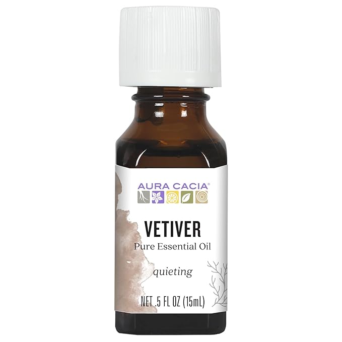 Aura Cacia Pure Vetiver Essential Oil | 0.5 fl. oz. | Vetiveria zizanioides (Pack of 2)