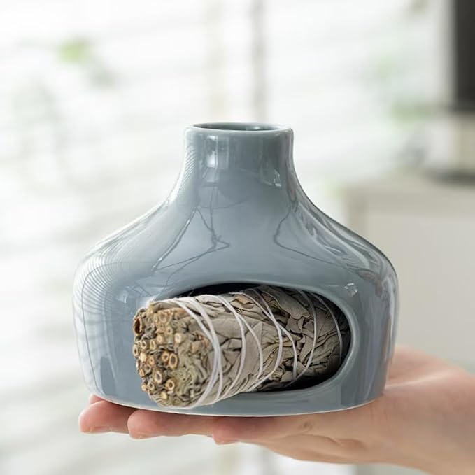 Handmade Ceramic Aroma Holder for Palo Santo Sage and Incense Sticks Meditation Yoga Relaxation Essential with Heat-Resistant Base Natural Home Decor Bowl