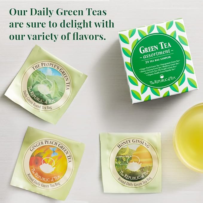 The Republic of Tea - Green Tea Assortment Sampler, 24 Individually Wrapped Tea Bags