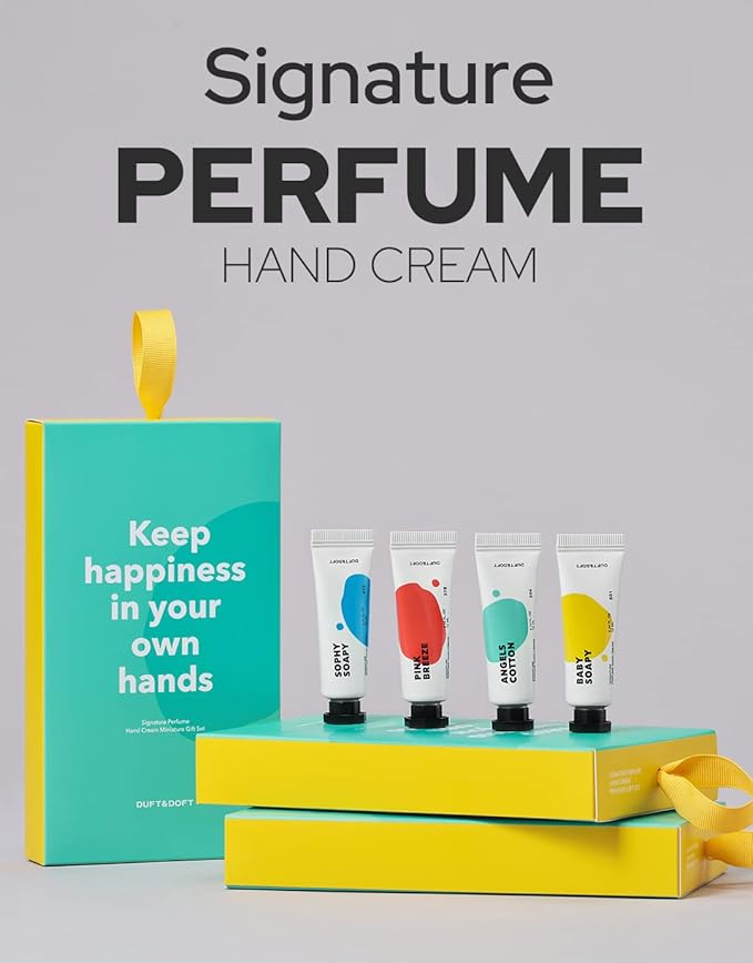 DUFT&DOFT Mini Hand Cream Gift Set - Non-Greasy With Shea Butter & Collagen - Nourishing & Hydrating Scented Cream (Pink Breeze/Sophy Soapy/Angels Cotton/Baby Soapy - Pack Of 4 (0.3 Fl Oz)