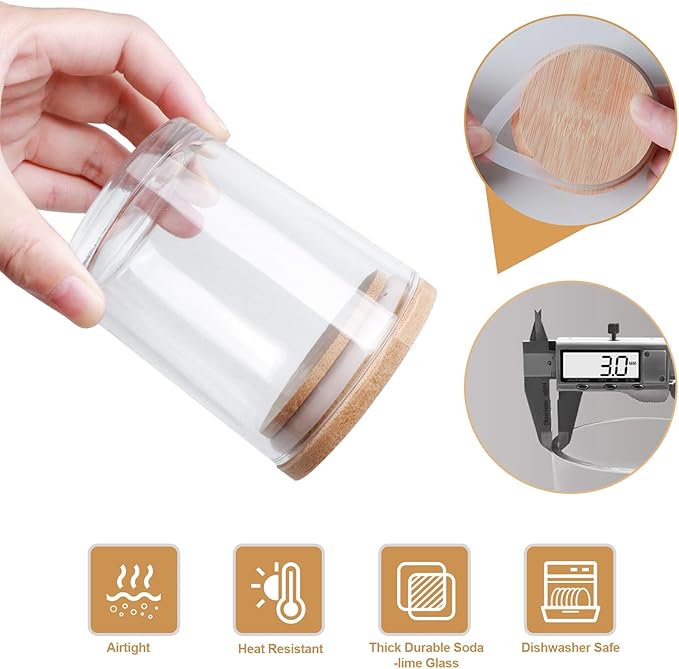 7oz Glass Candle Jars, 12-Pack Candle Jars for Making Candles, Empty Thick Glass Wide-Mouth Jars with Bamboo Lids & Wick Kits, Candle Containers Bulk - Clear