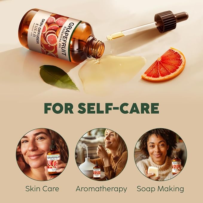 KUKKA Grapefruit Essential Oils - 4 Fl Oz - for Hair, Skin, Diffuser, Aromatherapy & DIY Soap Making Scent