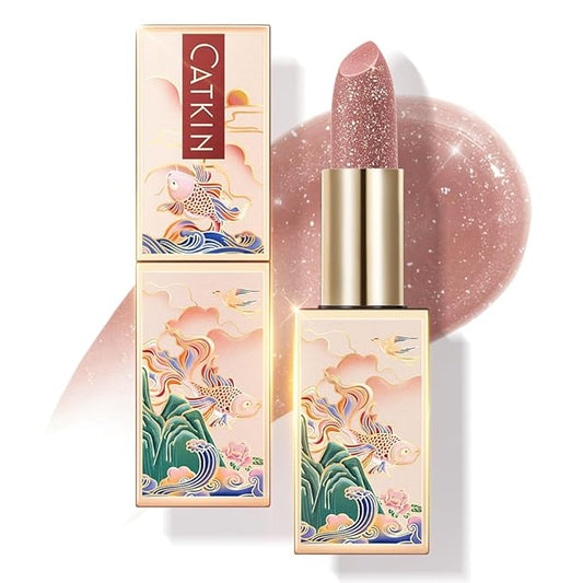 CATKIN Tinted Lip Balm Glitter Lip Stain Ultra Hydrating Lip Moistrurizer Lip Care with Vitamin E Nourishing For Cracked & Dry Lips 0.12 oz C13 Sea of stars - Champagne