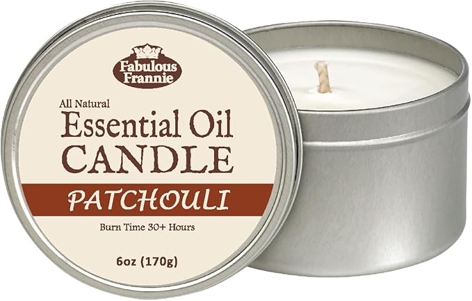 Fabulous Frannie Patchouli All Natural Soy Candles Cotton Wick High Pure Essential Oil Scent 40 Hours Burn Time Gift for Women & Men 6 Ounce (Pack of 1)