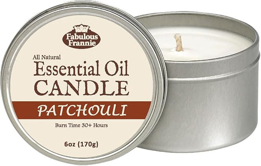 Fabulous Frannie Patchouli All Natural Soy Candles Cotton Wick High Pure Essential Oil Scent 40 Hours Burn Time Gift for Women & Men 6 Ounce (Pack of 1)